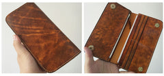 [On Sale] Handmade Mens Long Biker Wallet with Chains Cool Zipper Leather Biker Chain Wallets - iwalletsmen
