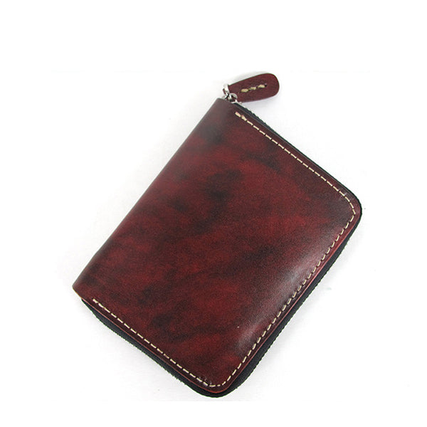 [On Sale] Handmade Zipper Wallet Mens Leather Small Wallet Zip Wallet Mens Zipper Wallet - iwalletsmen