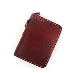 [On Sale] Handmade Mens Leather Biker Chain Wallets Cool Small Biker Wallet with Zipper - iwalletsmen