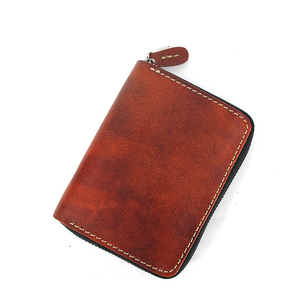[On Sale] Handmade Zipper Wallet Mens Brown Leather Small Wallet Zip Wallet Mens Zipper Wallet - iwalletsmen