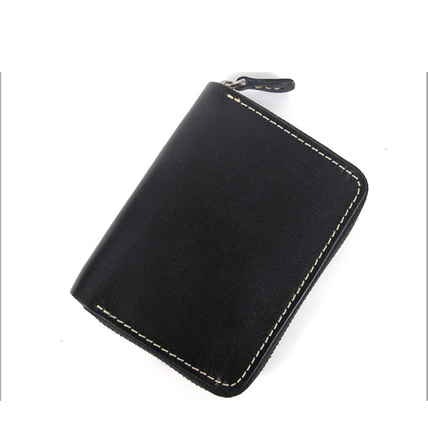 [On Sale] Handmade Zipper Wallet Mens Black Leather Small Wallet Zip Wallet Mens Zipper Wallet - iwalletsmen