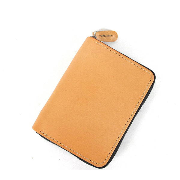 [On Sale] Handmade Zipper Wallet Mens Beige Leather Small Wallet Zip Wallet Mens Zipper Wallet - iwalletsmen