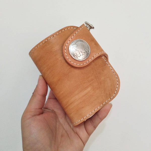 [On Sale] Handmade Mens Leather Small Biker Chain Wallet Cool billfold Biker Wallets with Chain - iwalletsmen