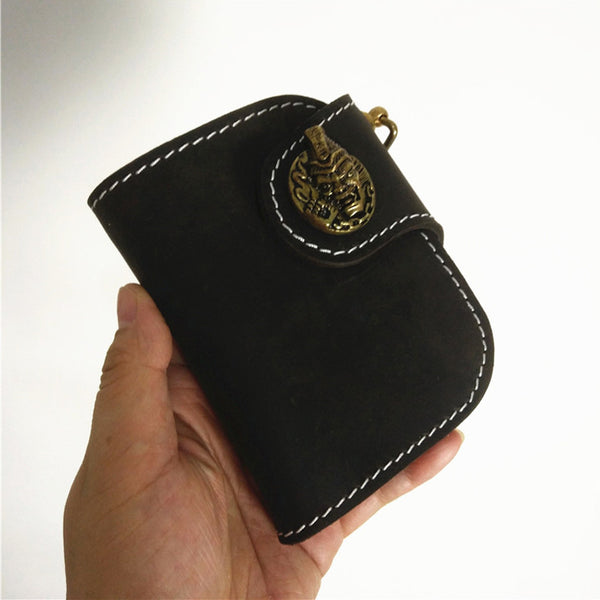 [On Sale] Handmade Mens Leather Small Biker Chain Wallets Cool billfold Biker Wallets with Chain - iwalletsmen