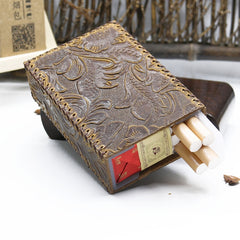 Handmade Leather Cigarette Holder Mens Engraved Floral Cigarette Holder Case for Men - iwalletsmen