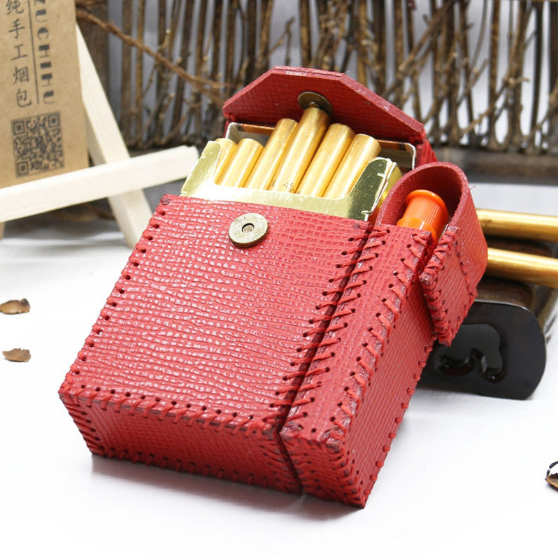 Handmade Leather Womens Red Cigarette Holder Case with Lighter holder for Women - iwalletsmen
