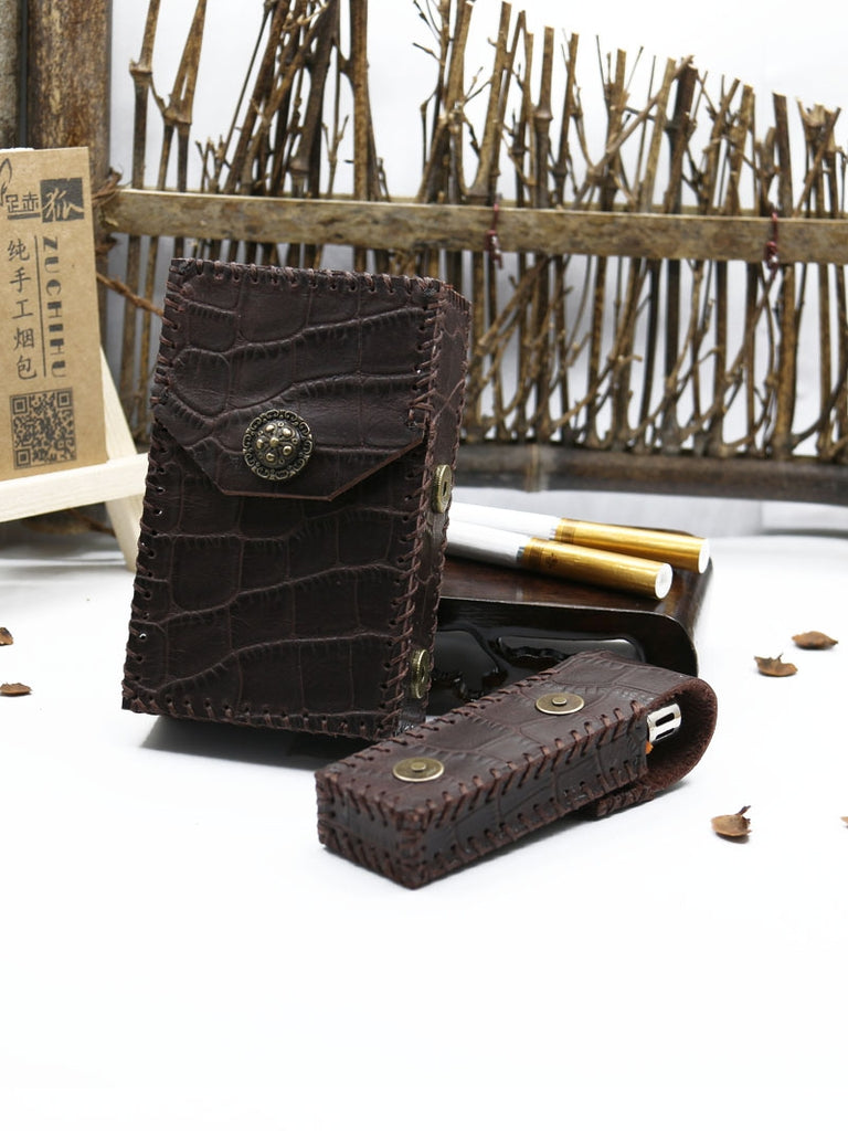 mens short cigarette holder Small Case, Men's Tobacco Box, Stitched Cigar Wallet, Leather Smoking Accessory Mini Ladies and Men Metal