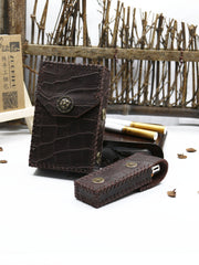 Cool Handmade Leather Mens Coffee Cigarette Holder Case with Lighter holder for Men - iwalletsmen