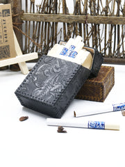 Cool Handmade Leather Mens Engraved Floral Cigarette Holder Case for Men - iwalletsmen