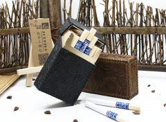 Cool Handmade Leather Mens Engraved Floral Cigarette Holder Case for Men - iwalletsmen