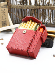 Handmade Leather Womens Red Cigarette Holder Case with Lighter holder for Women - iwalletsmen