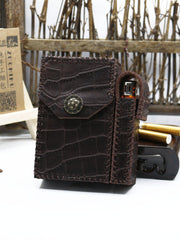 Cool Handmade Leather Mens Coffee Cigarette Holder Case with Lighter holder for Men - iwalletsmen