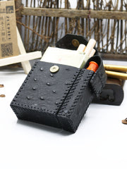 Cool Handmade Leather Mens Black Cigarette Holder Case with Lighter holder for Men - iwalletsmen