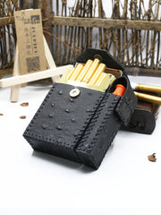 Cool Handmade Leather Mens Black Cigarette Holder Case with Lighter holder for Men - iwalletsmen