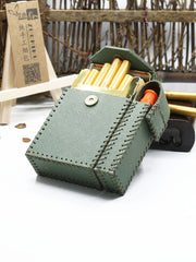 Cool Handmade Leather Mens Green Cigarette Holder Case with Lighter holder for Men - iwalletsmen