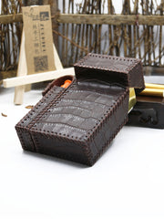 Cool Handmade Leather Mens Coffee Cigarette Holder Case with Lighter holder for Men - iwalletsmen