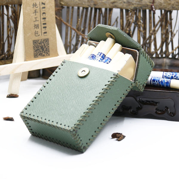 Cool Cigarette Holder Handmade Leather Mens Green Cigarette Holder Cases for Men - iwalletsmen