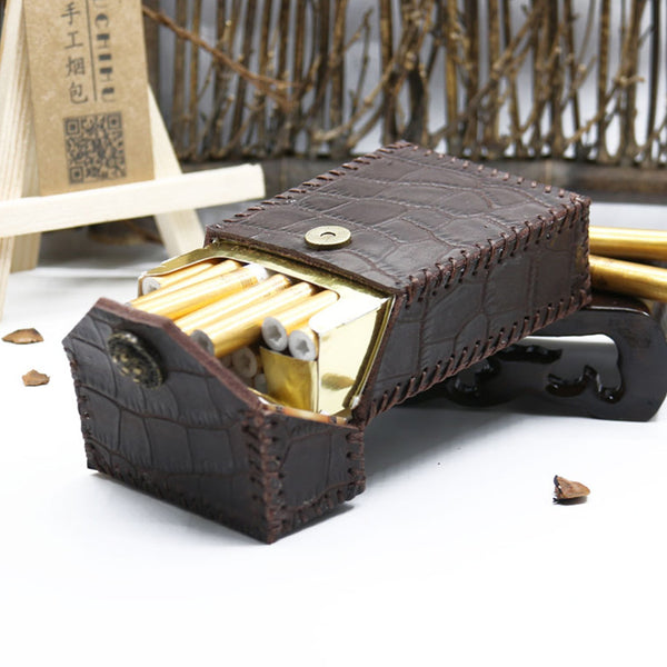 Cool Cigarette Holder Handmade Leather Mens Coffee Cigarette Holder Cases for Men - iwalletsmen