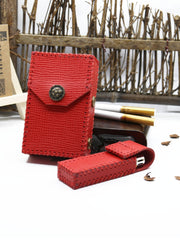 Handmade Leather Womens Red Cigarette Holder Case with Lighter holder for Women - iwalletsmen