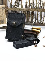 Cool Handmade Leather Mens Black Cigarette Holder Case with Lighter holder for Men - iwalletsmen