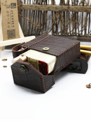 Cool Handmade Leather Mens Coffee Cigarette Holder Case with Lighter holder for Men - iwalletsmen