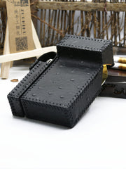Cool Handmade Leather Mens Black Cigarette Holder Case with Lighter holder for Men - iwalletsmen