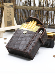 Cool Handmade Leather Mens Coffee Cigarette Holder Case with Lighter holder for Men - iwalletsmen
