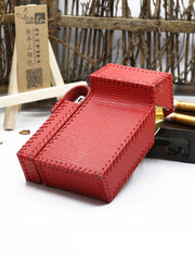 Handmade Leather Womens Red Cigarette Holder Case with Lighter holder for Women - iwalletsmen
