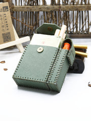 Cool Handmade Leather Mens Green Cigarette Holder Case with Lighter holder for Men - iwalletsmen