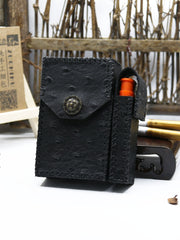 Cool Handmade Leather Mens Black Cigarette Holder Case with Lighter holder for Men - iwalletsmen