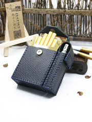 Cool Handmade Leather Mens Dark Blue Cigarette Holder Case with Lighter holder for Men - iwalletsmen