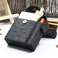 Cool Handmade Leather Mens Black Cigarette Holder Case with Lighter holder for Men - iwalletsmen