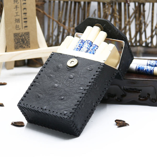 Cool Cigarette Holder Handmade Leather Mens Black Cigarette Holder Cases for Men - iwalletsmen