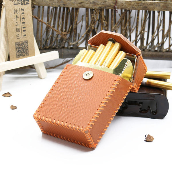 Handmade Brown Leather Cigarette Holder Mens Cool Cigarette Holder Case for Men - iwalletsmen