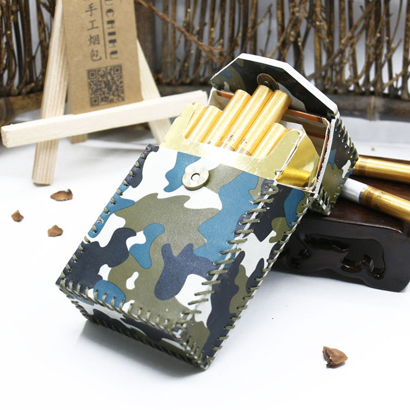Handmade Leather Cigarette Holder Mens Camouflage Cool Cigarette Holder Case for Men - iwalletsmen
