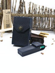 Cool Handmade Leather Mens Dark Blue Cigarette Holder Case with Lighter holder for Men - iwalletsmen