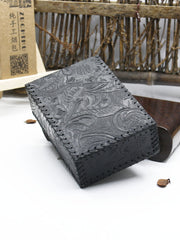 Cool Handmade Leather Mens Floral Engraved Black Cigarette Holder Case for Men - iwalletsmen