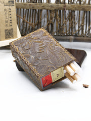 Handmade Leather Cigarette Holder Mens Engraved Floral Cigarette Holder Case for Men - iwalletsmen