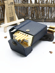 Cool Handmade Leather Mens Dark Blue Cigarette Holder Case with Lighter holder for Men - iwalletsmen