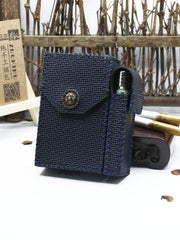 Cool Handmade Leather Mens Dark Blue Cigarette Holder Case with Lighter holder for Men - iwalletsmen
