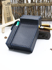 Cool Handmade Leather Mens Dark Blue Cigarette Holder Case with Lighter holder for Men - iwalletsmen