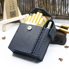 Cool Handmade Leather Mens Dark Blue Cigarette Holder Case with Lighter holder for Men - iwalletsmen