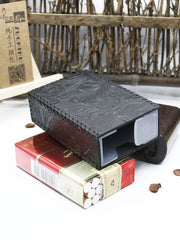 Cool Handmade Leather Mens Floral Engraved Black Cigarette Holder Case for Men - iwalletsmen