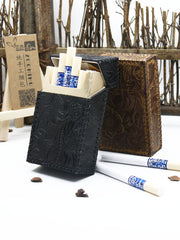 Cool Handmade Leather Mens Engraved Floral Cigarette Holder Case for Men - iwalletsmen