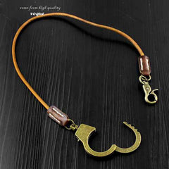Badass Tan Leather Long Wallet Chain Cool Handcuff Punk Rock Biker Trucker Wallet Chain Trucker Wallet Key Chain for Men - iwalletsmen