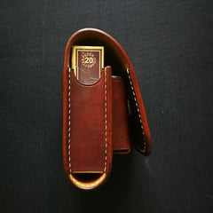 Brown Leather Mens Cigarette Case Cigarette Holder Zippo Light Case with Belt Loop for Men - iwalletsmen