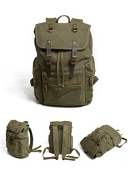 Cool Canvas Leather Mens Womens College 14'' Green Backpack Travel Backpack Computer Backpack for Men - iwalletsmen