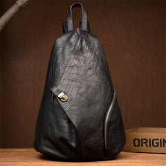 Cool Black Leather Mens Sling Bags Crossbody Pack Black Backpack Sling Pack Chest Bags for men - iwalletsmen