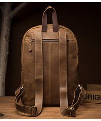 Brown Casual Mens Leather 15-inch Large Laptop Backpacks Brown Travel Backpacks School Backpacks for men - iwalletsmen