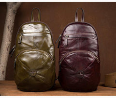 Green Cool Mens Leather Red Backpack Brown Satchel Backpacks School Backpacks for men - iwalletsmen